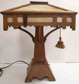 Antique mission oak table lamp- approx. 23" tall x 17"