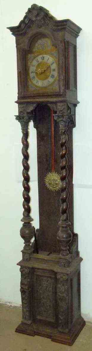 ENGLISH RENAISSANCE CARVED OAK TALL CASE CLOCK